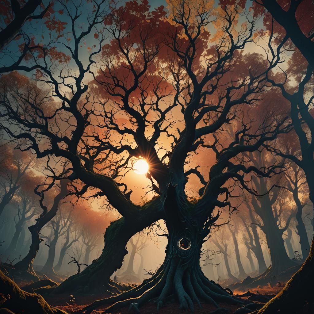 Solar Eclipse over Mystical Forest: Digital Art