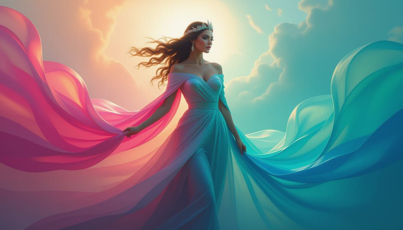 Rainbow Goddess in Iridescent Tunic: Photorealistic Art