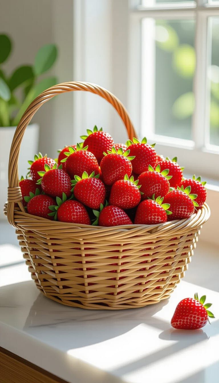Fresh Strawberries in Rustic Basket: Food Photography