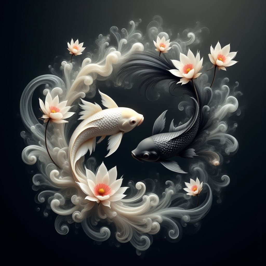 Yin-Yang Koi in 3D Photorealistic Style