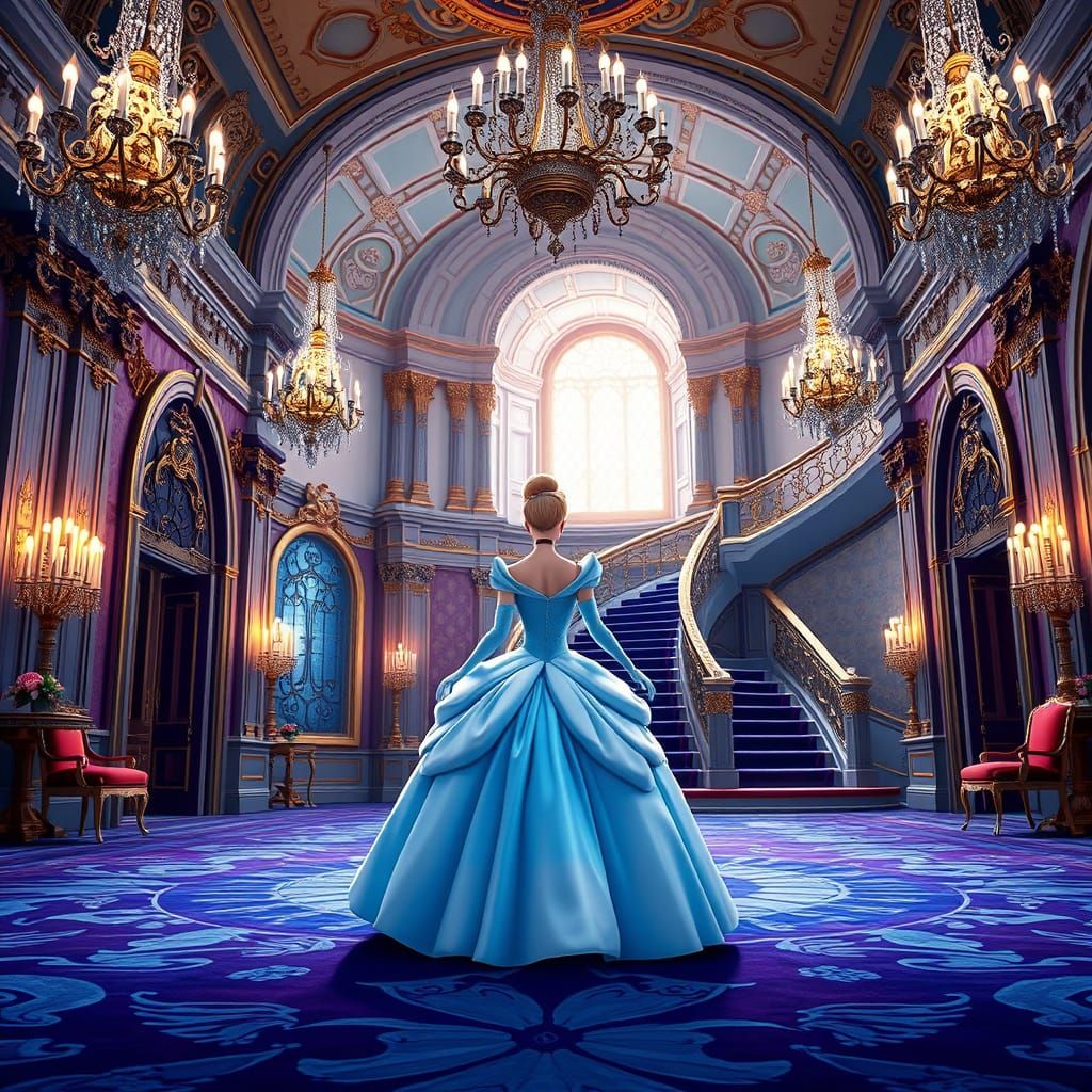 Cinderella in a Majestic, 8K Disney-Inspired Ballroom Scene