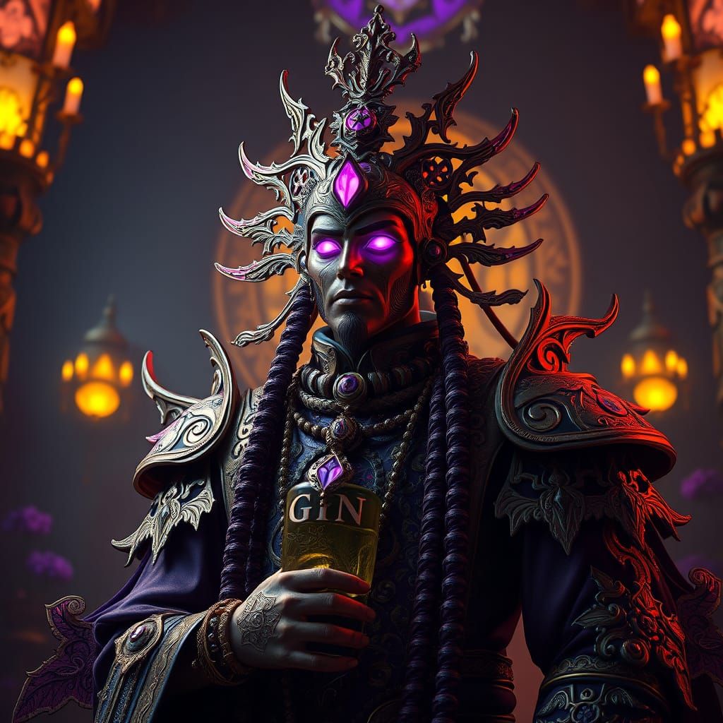 Mystical Gin in Dark Fantasy Realm: Digital Art