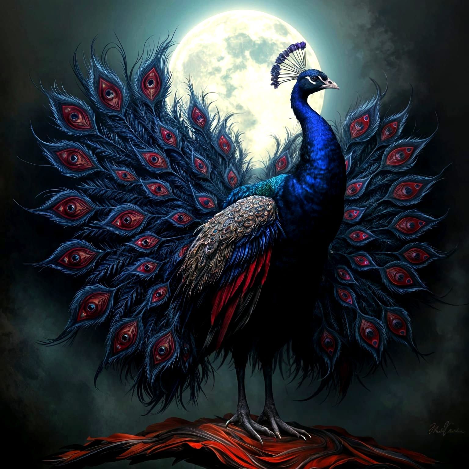 Gothic Peacock with Dark Plumage