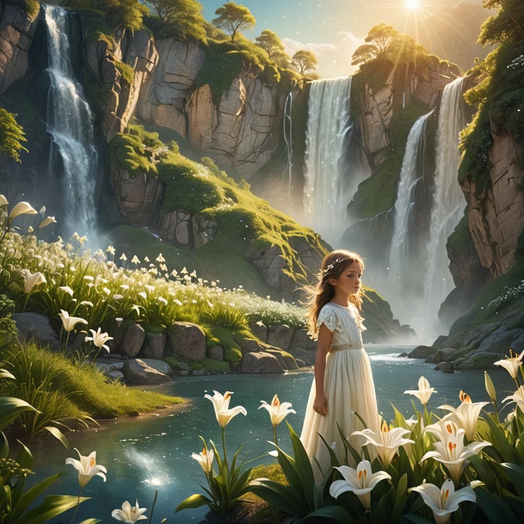 Whimsical Girl by Waterfalls: Fantasy ArtScape