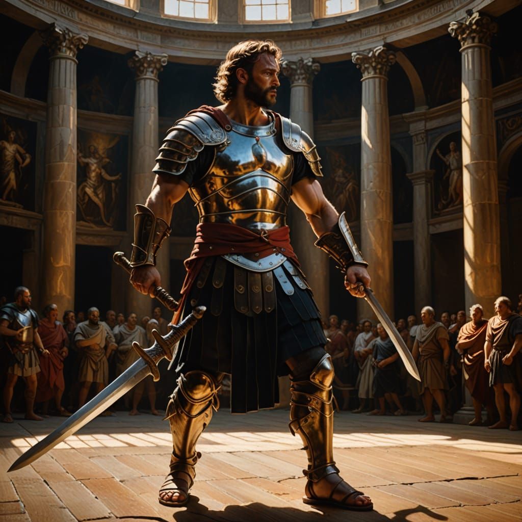 Baroque Gladiator in Dramatic Arena Scene
