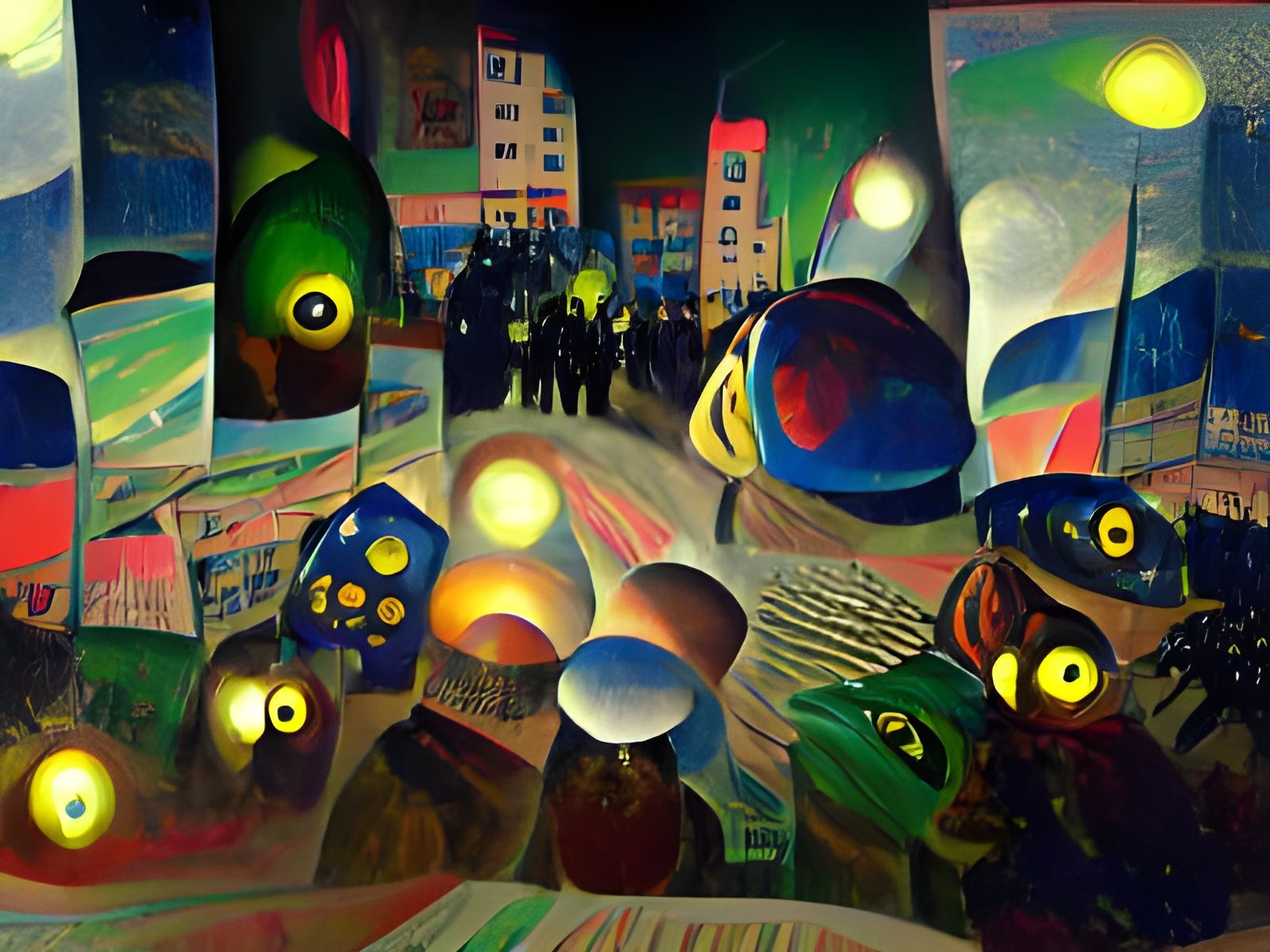 Cyberpunk Search Party Under Flickering Lights