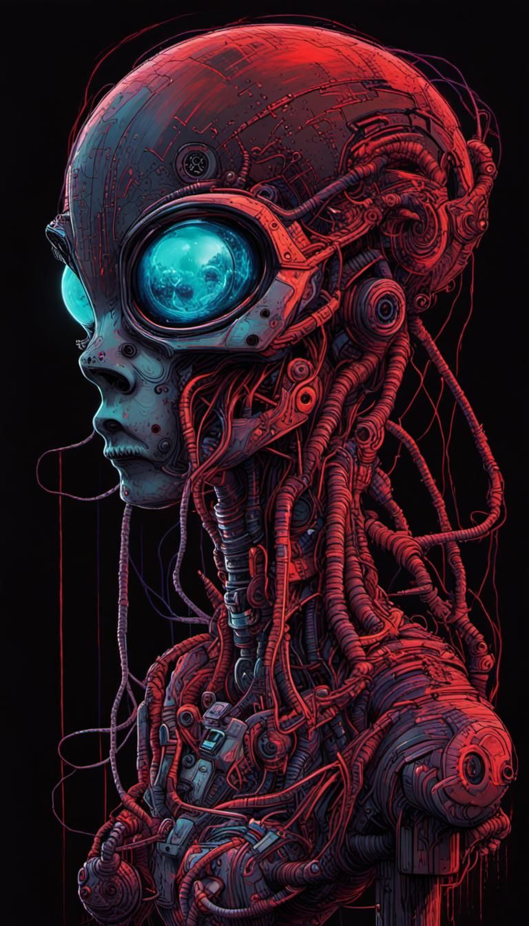 Gritty Sci-Fi AI Robot in Retro Graffiti Style