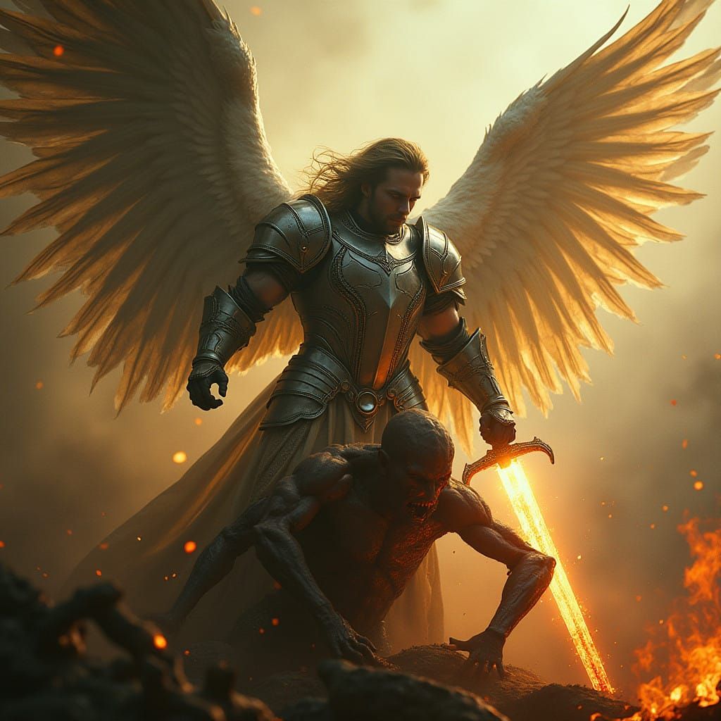 Ethereal Angel Battles Grotesque Demon in Cinematic Showdown