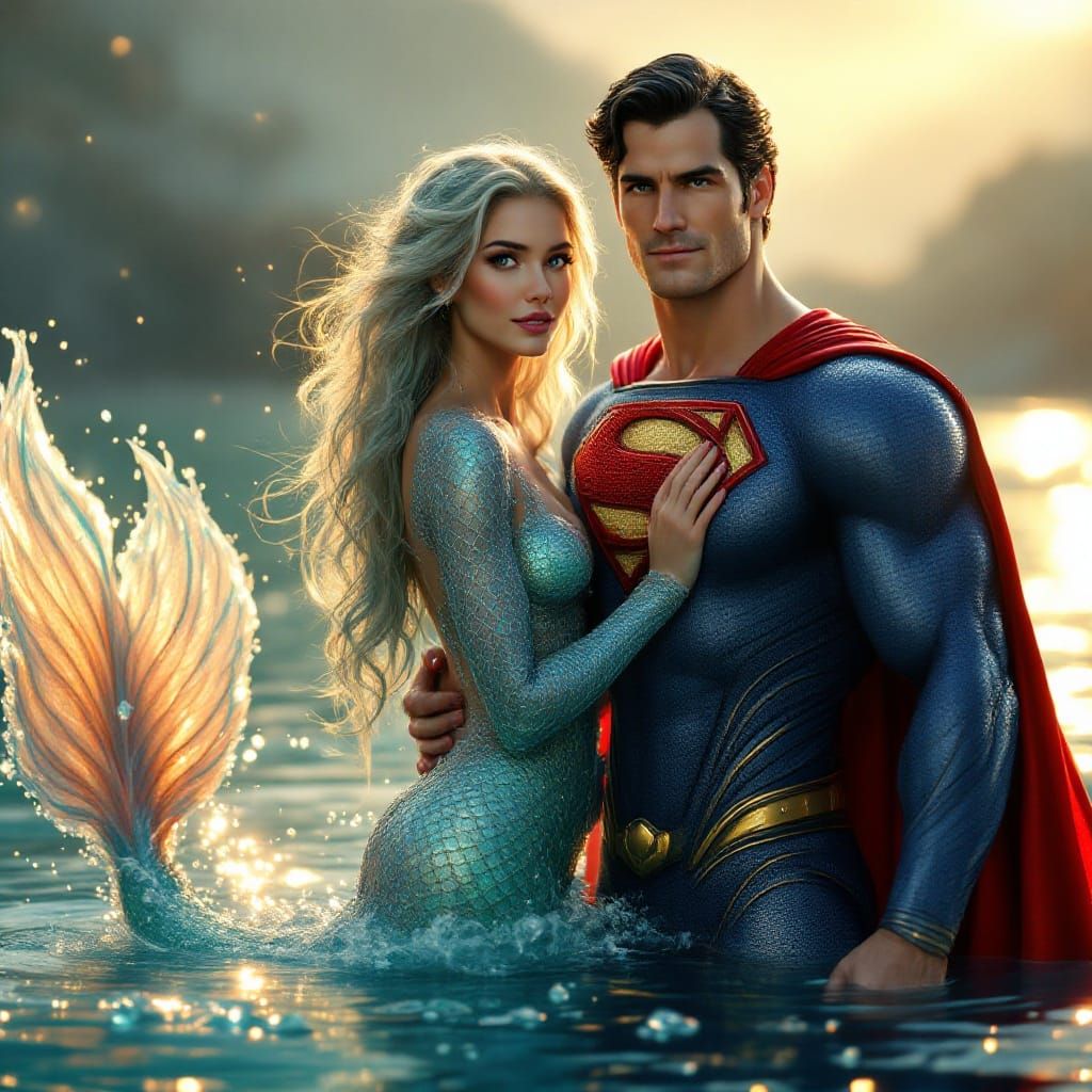 Merman and Superman in Enchanted Crystal Boat