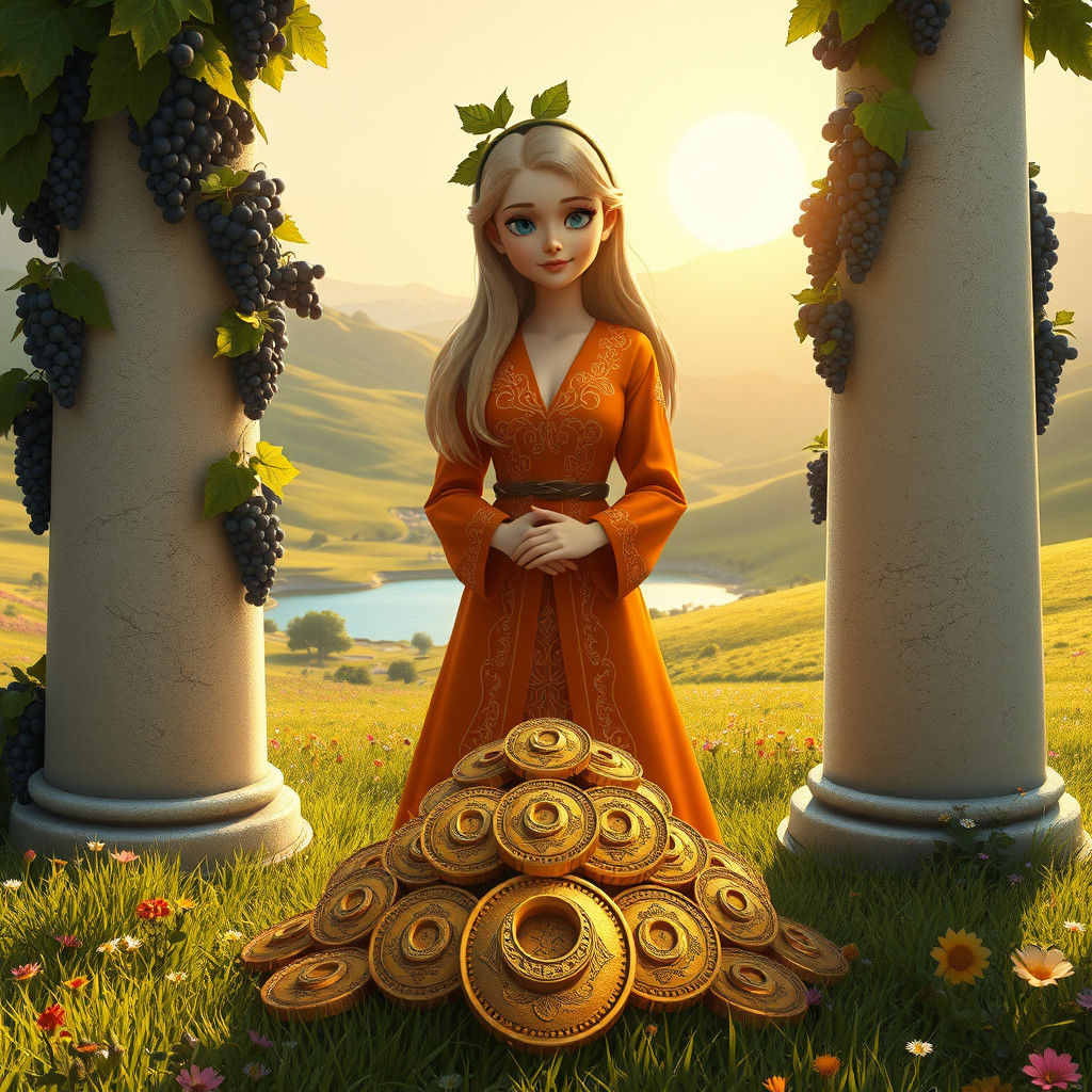 Alice in Orange Robe with Gold Coins