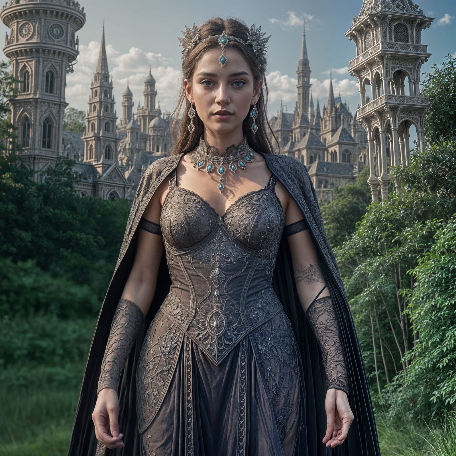 Elegant Girl: Detailed Matte Painting in Deep Color