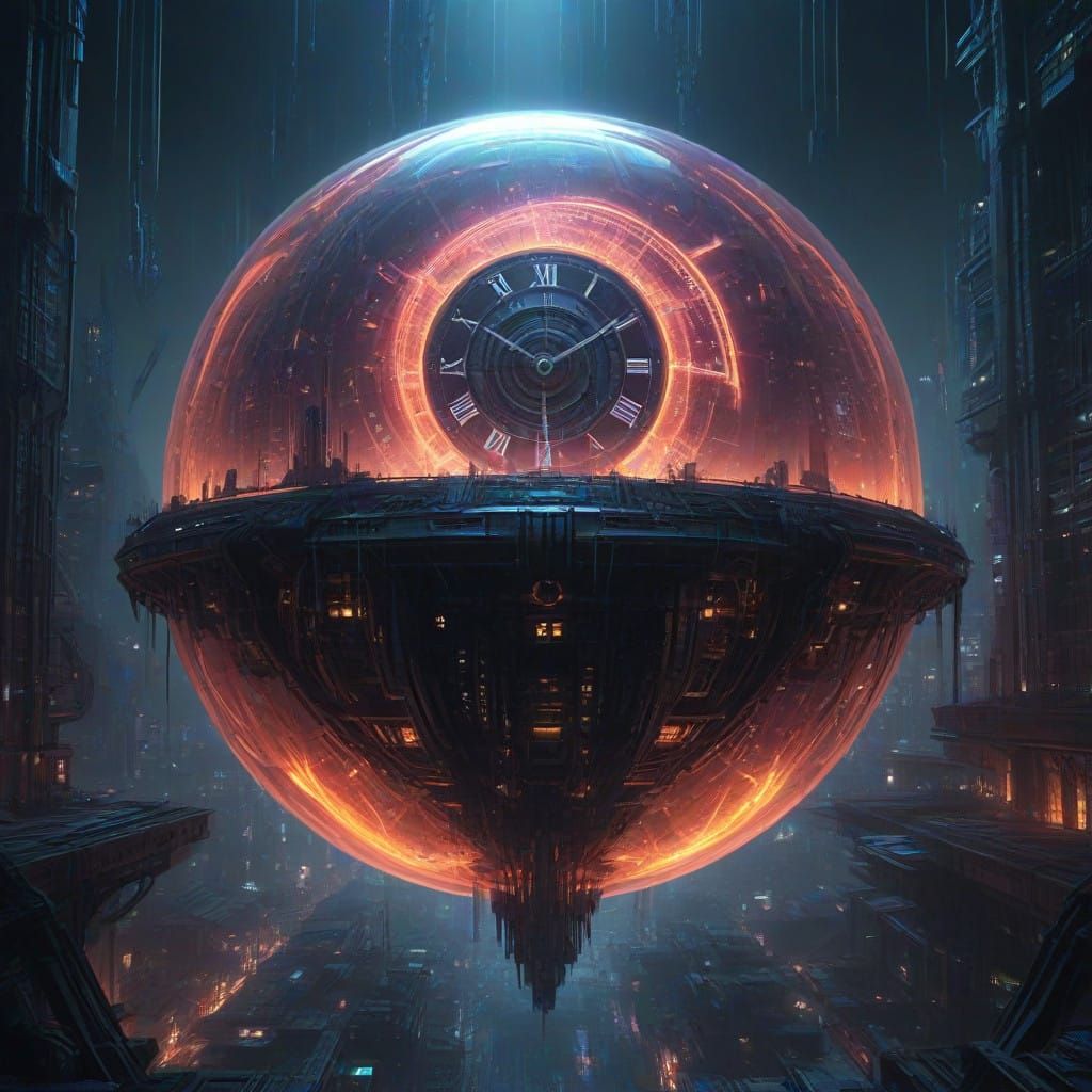 Melted Timekeeper in Neon Cyberpunk Hellscape