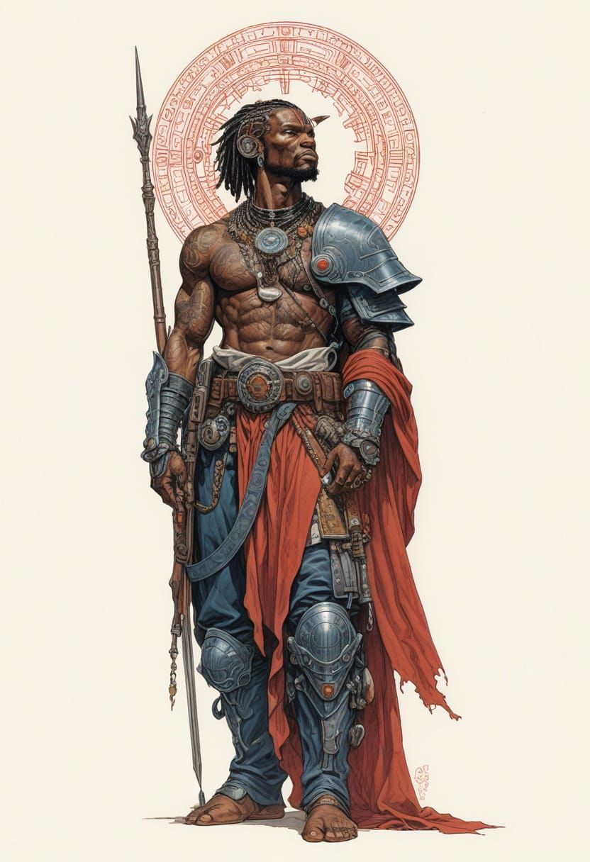 Heroic Sci-Fi Warrior in Fantasy Illustration Style