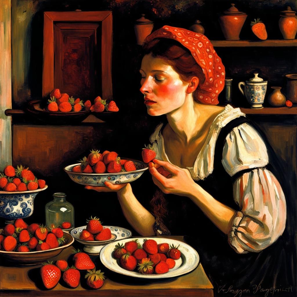Bohemian Kitchen: Woman and Strawberries, Dreamy Art