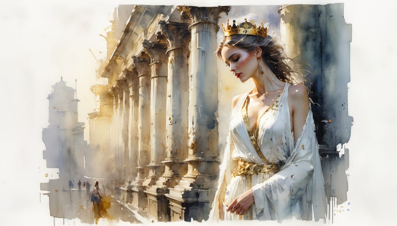 Elegant Roman Queen in Watercolor