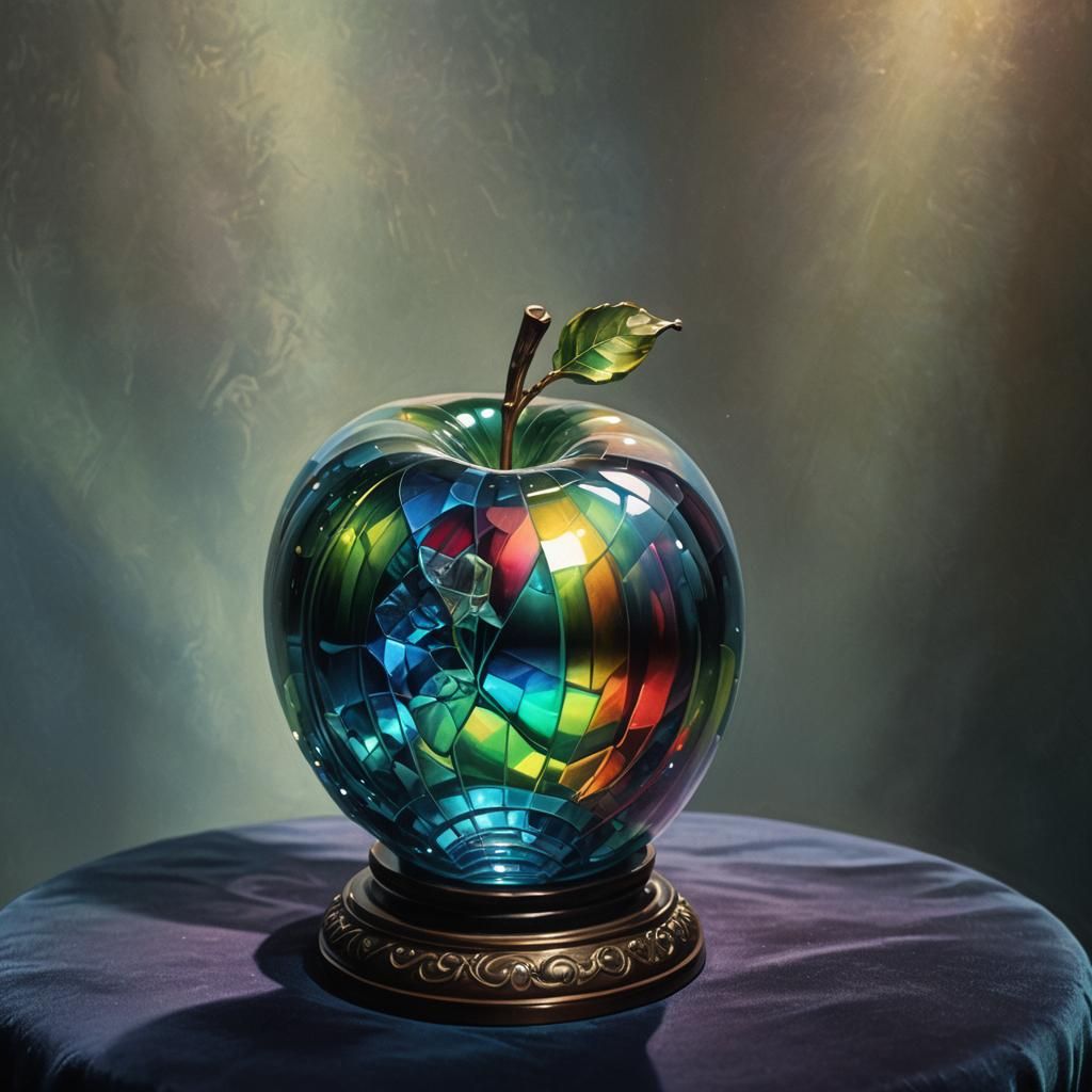 Rainbow Glass Apple on Velvet Pedestal