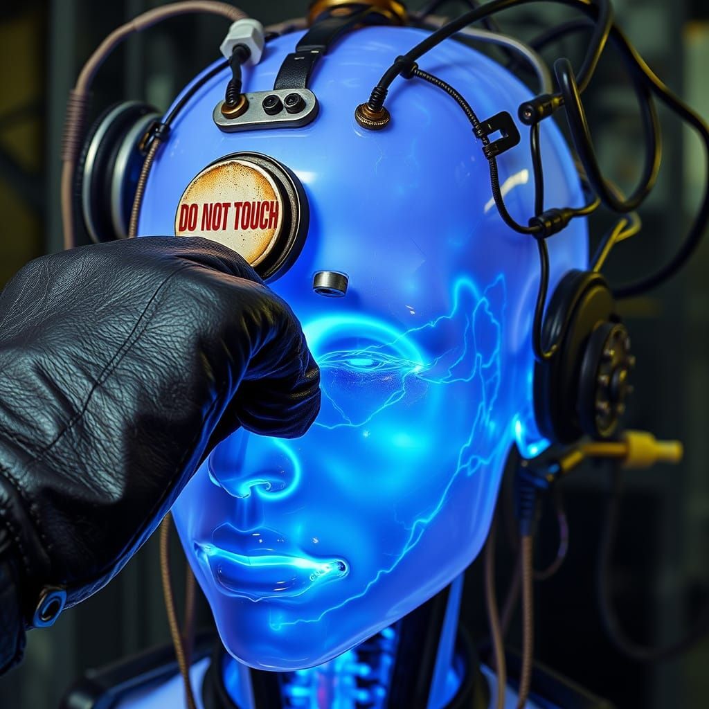 Bio Art Experimentation Subject with Glowing Skin and Wires