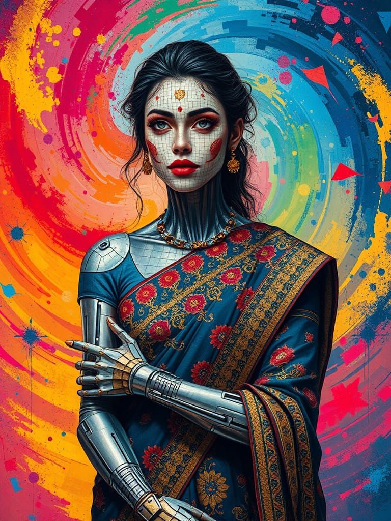 Cyborg Goddess in a Kaleidoscope of Color