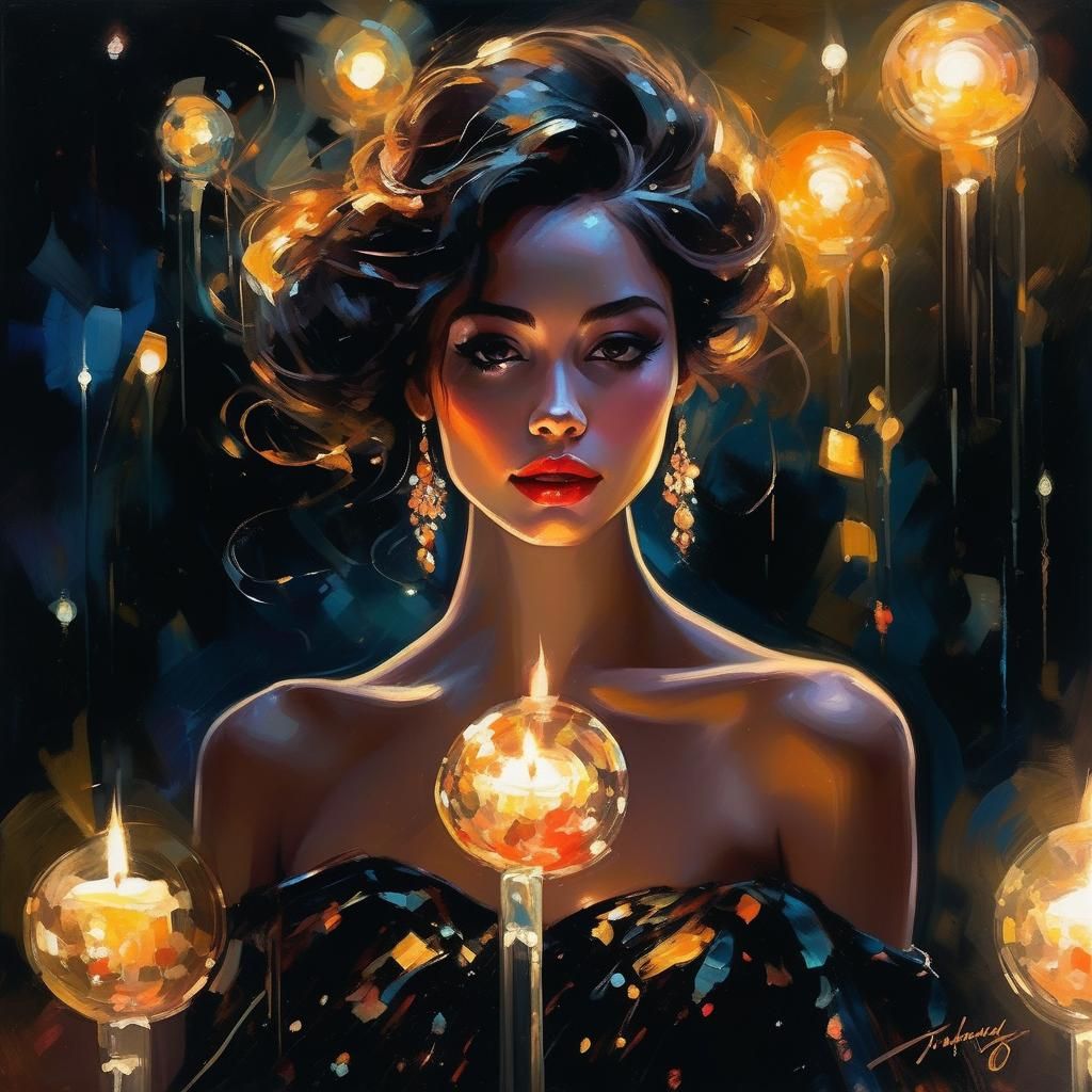 Glowing Ball Gown Lady in Watercolor Style