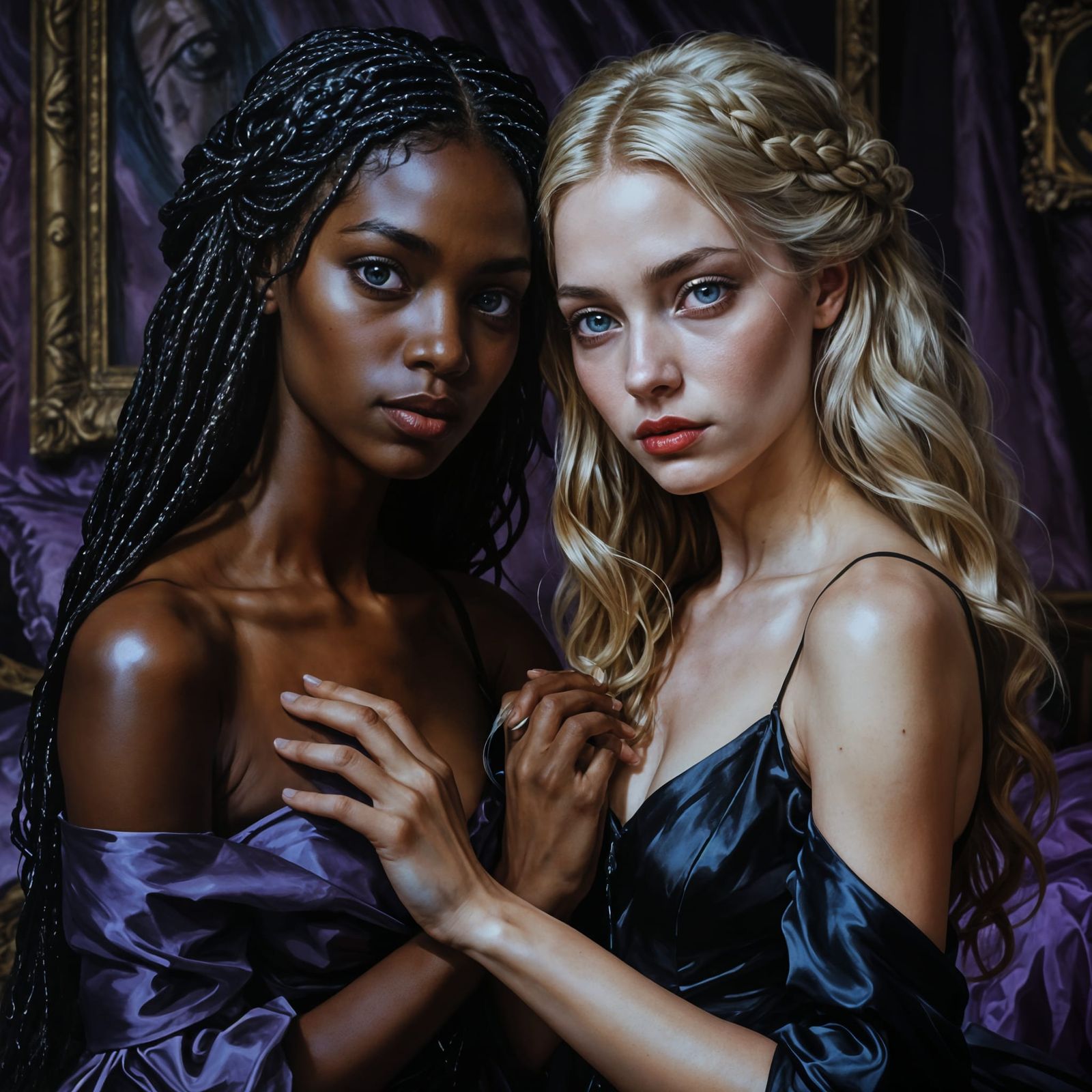 Ebony and Blonde Beauties in Gothic Portrait