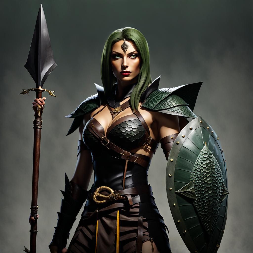 Lizard Warrior with Spear and Shield