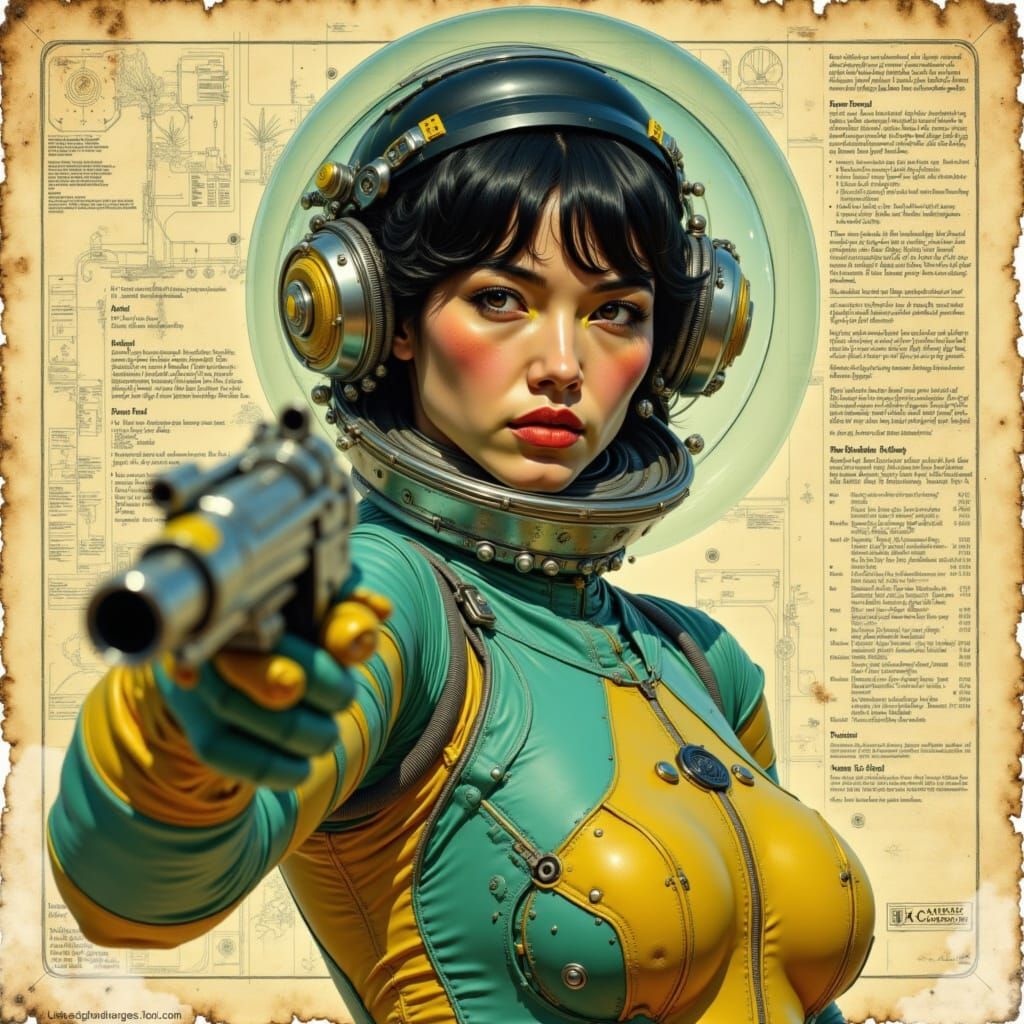 Futuristic Woman in Space Suit with Handgun