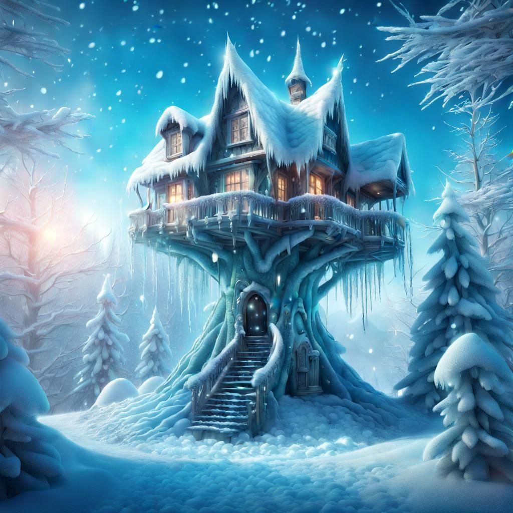 Magical Frozen Fairy Treehouse with Snow Fairies