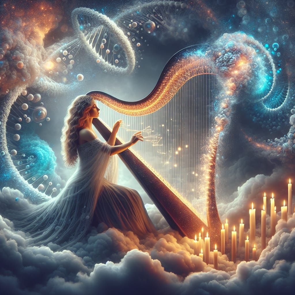 Magical Realism: Woman with DNA Harp