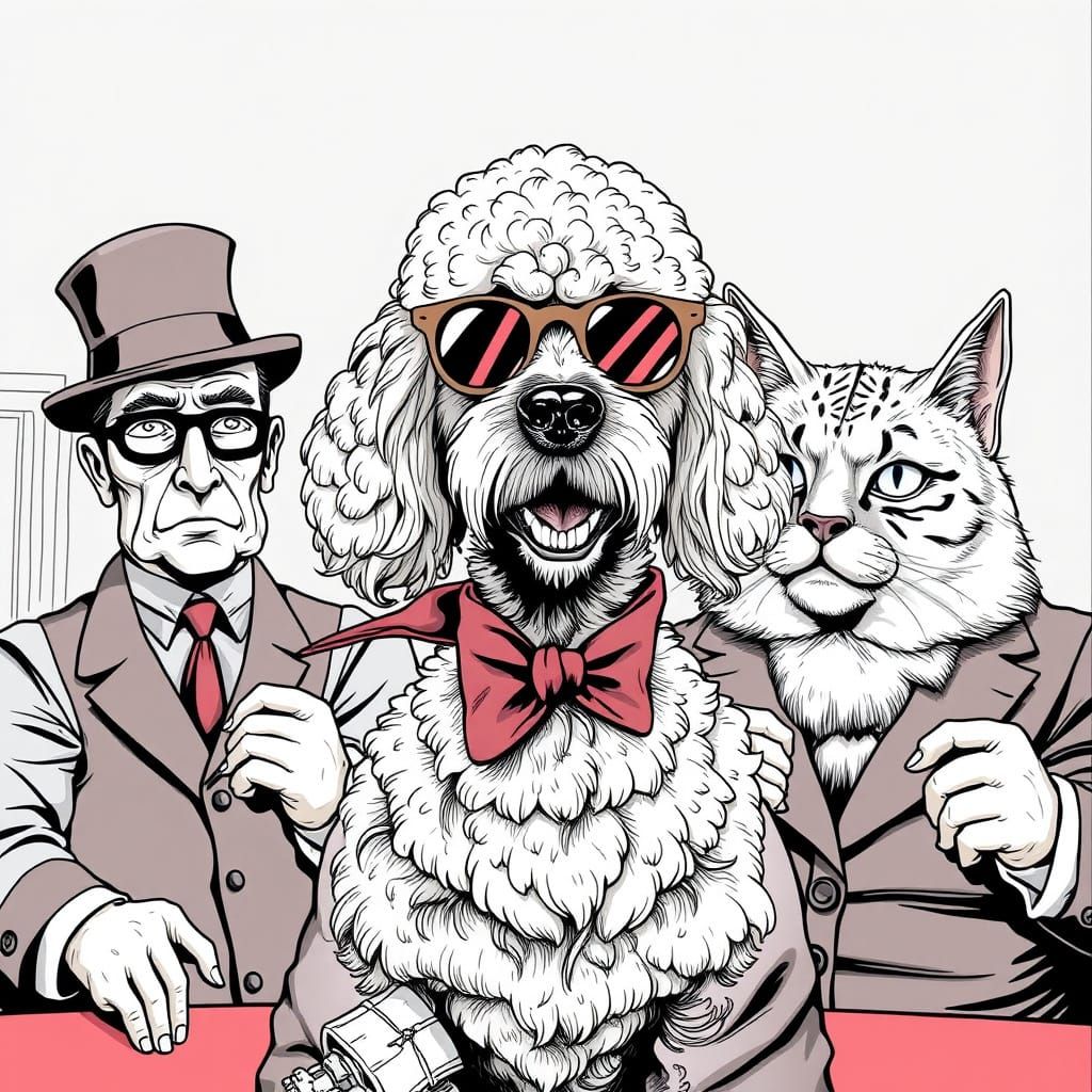 Poodle Soviet Spy Cartoon in Grotesque Comic Style