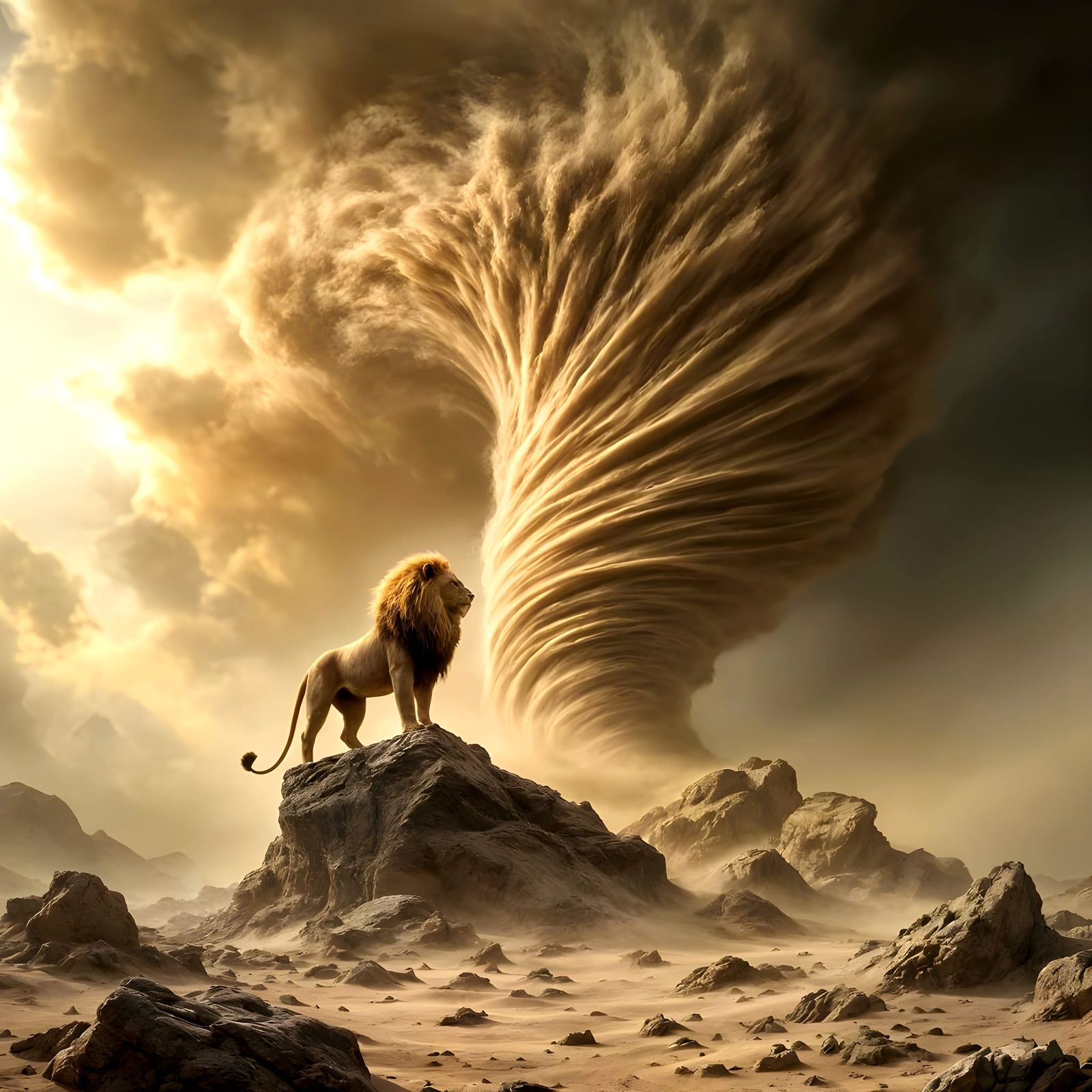 Epic Sandstorm Lion in Digital Matte Painting