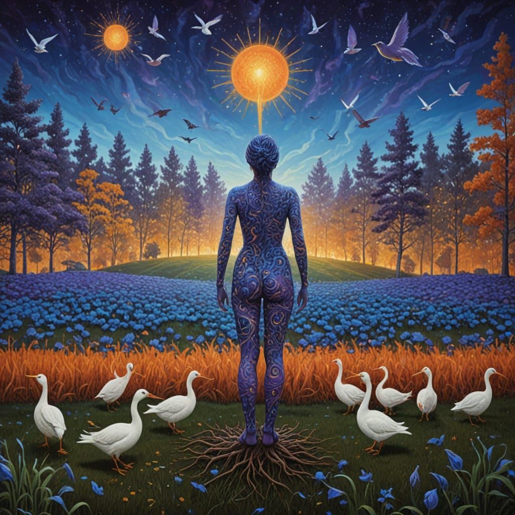 Surreal Transformation: Woman Dissolves into Birds