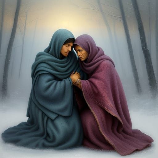 Compassion in Painterly Style: Blanket Given to Person in Ne...