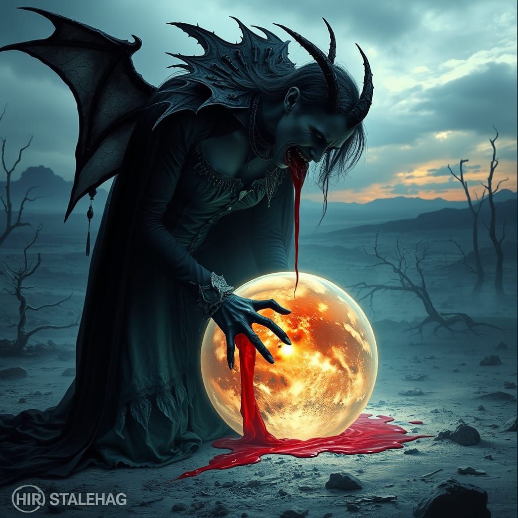 Gothic Vampire Sucking Blood from Earth's Core