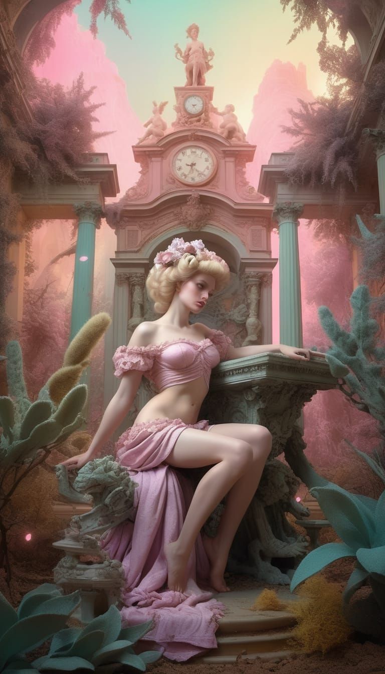 Archaic Forest Scene with Pastel Colors and Putti