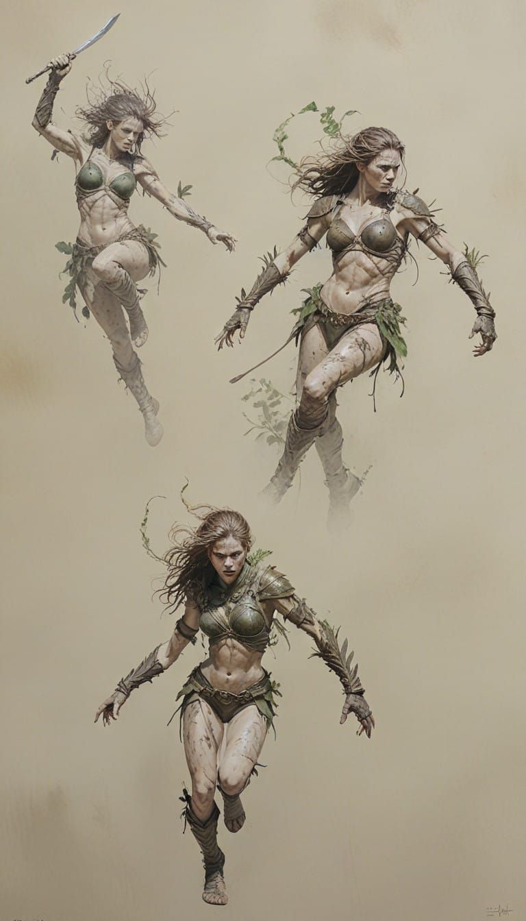 Fierce Jungle Warriors in Ancient Oil-Style Art