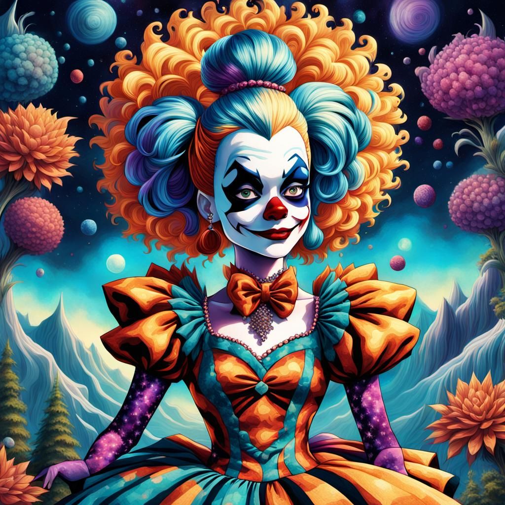 Harley Quinn with Fractal Hair in Impressionist Style