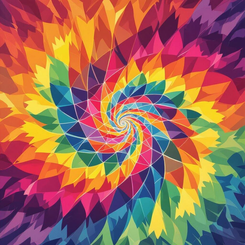 Vibrant Rainbow Tie Dye Spiral Pattern in Psychedelic Digita...