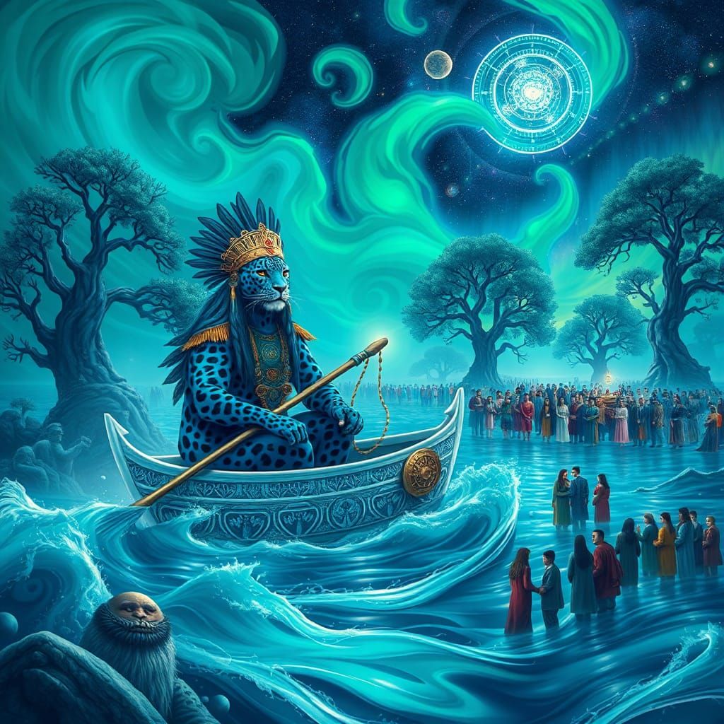Blue Leopard King Paddling the Ocean of Time