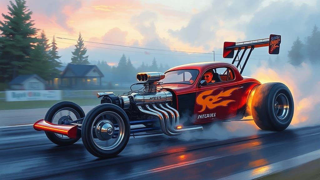 NHRA Gasser Hot Rod in Watercolour Style