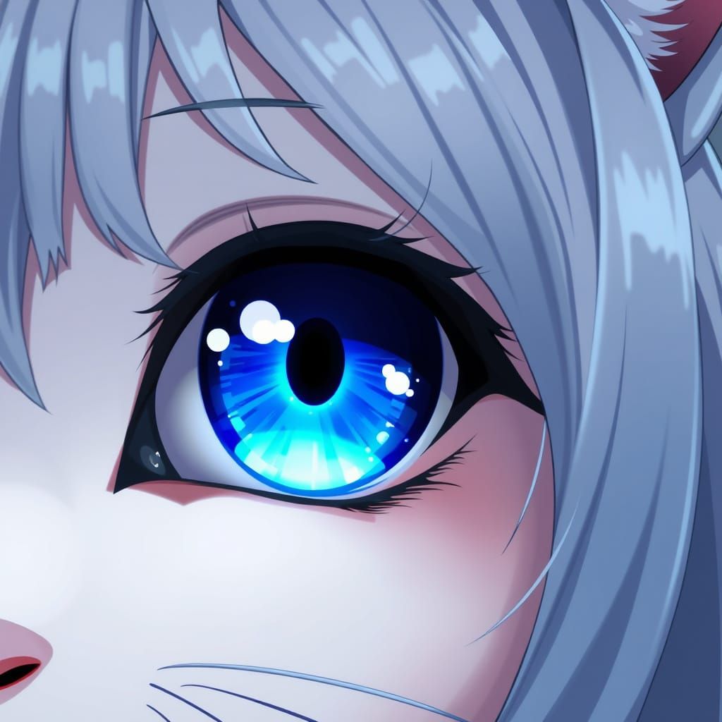 Anime Catgirl with Sparkling Blue Eye