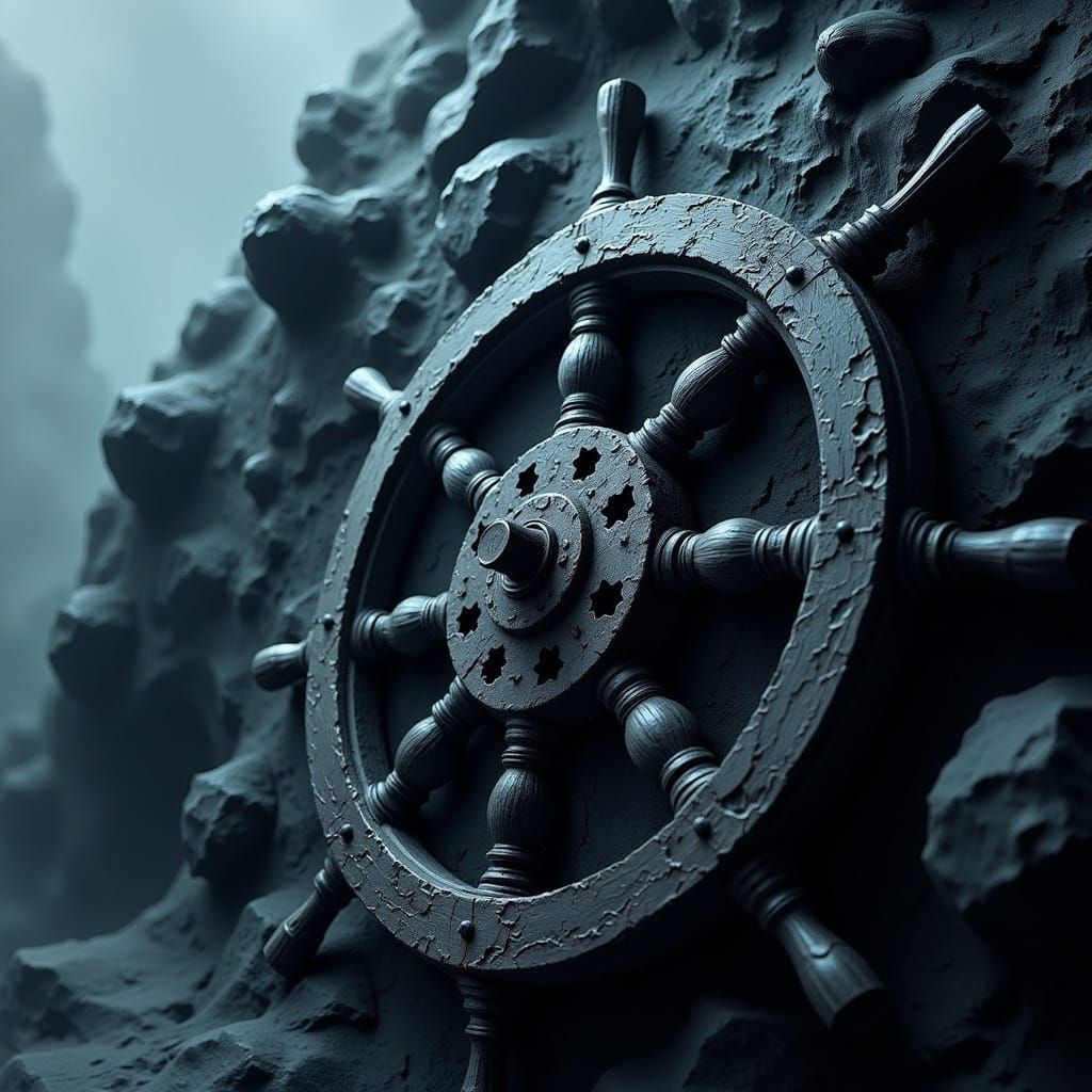 Haunted Ship's Wheel in Eerie Style