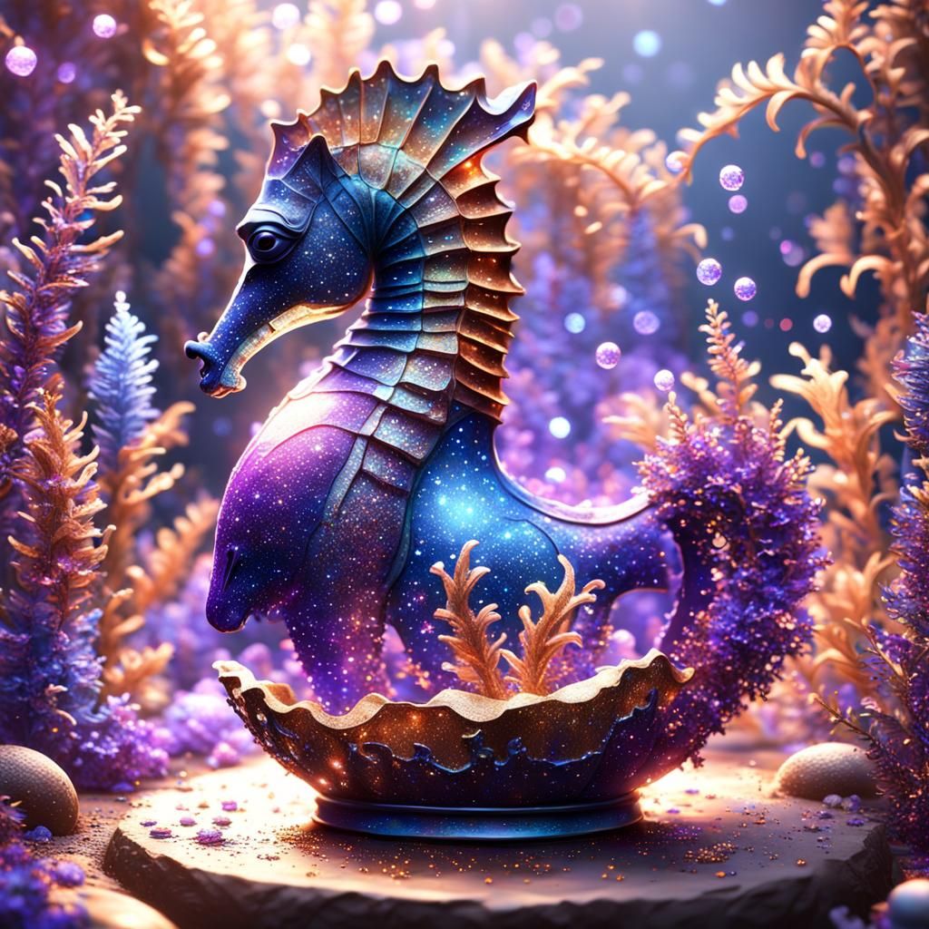 Magical Clay Pottery Seahorse with Glitter