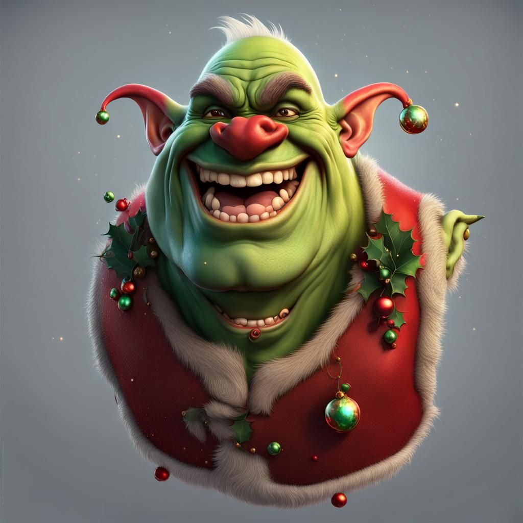 Jolly Christmas Orc in Hyperrealistic 3D Art