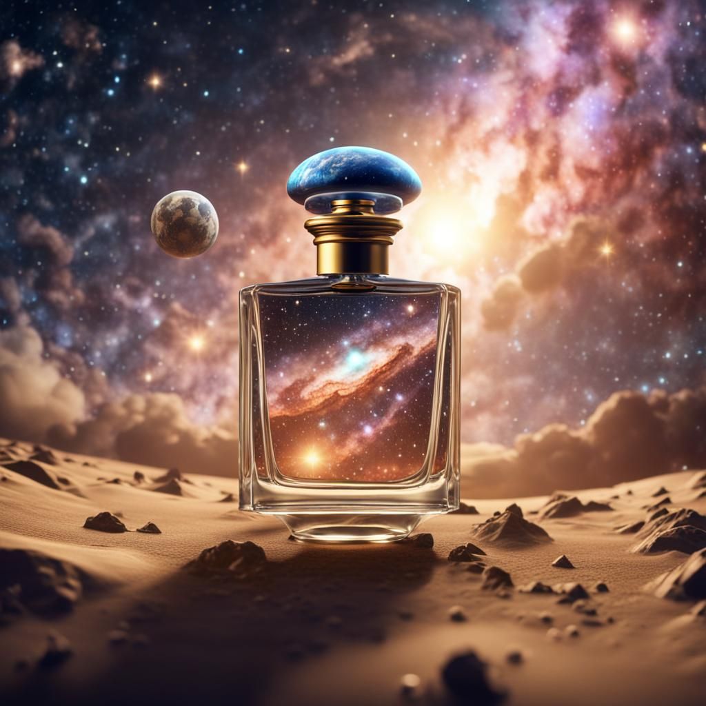 Vintage Perfume Bottle Drifting in Space