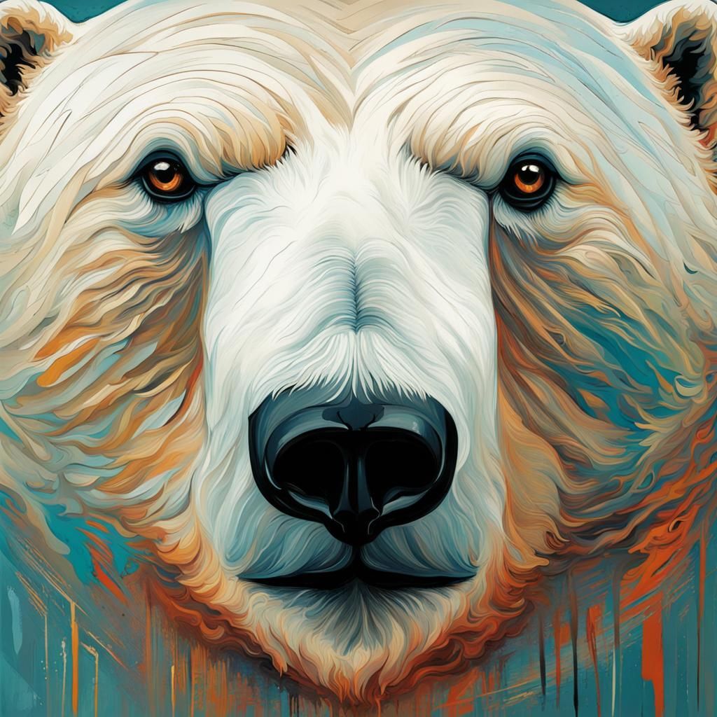 Abstract Polar Bear Art with Complementary Colors