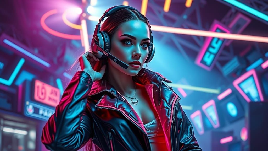 Cyberpunk Female Model in Neon Nightclub