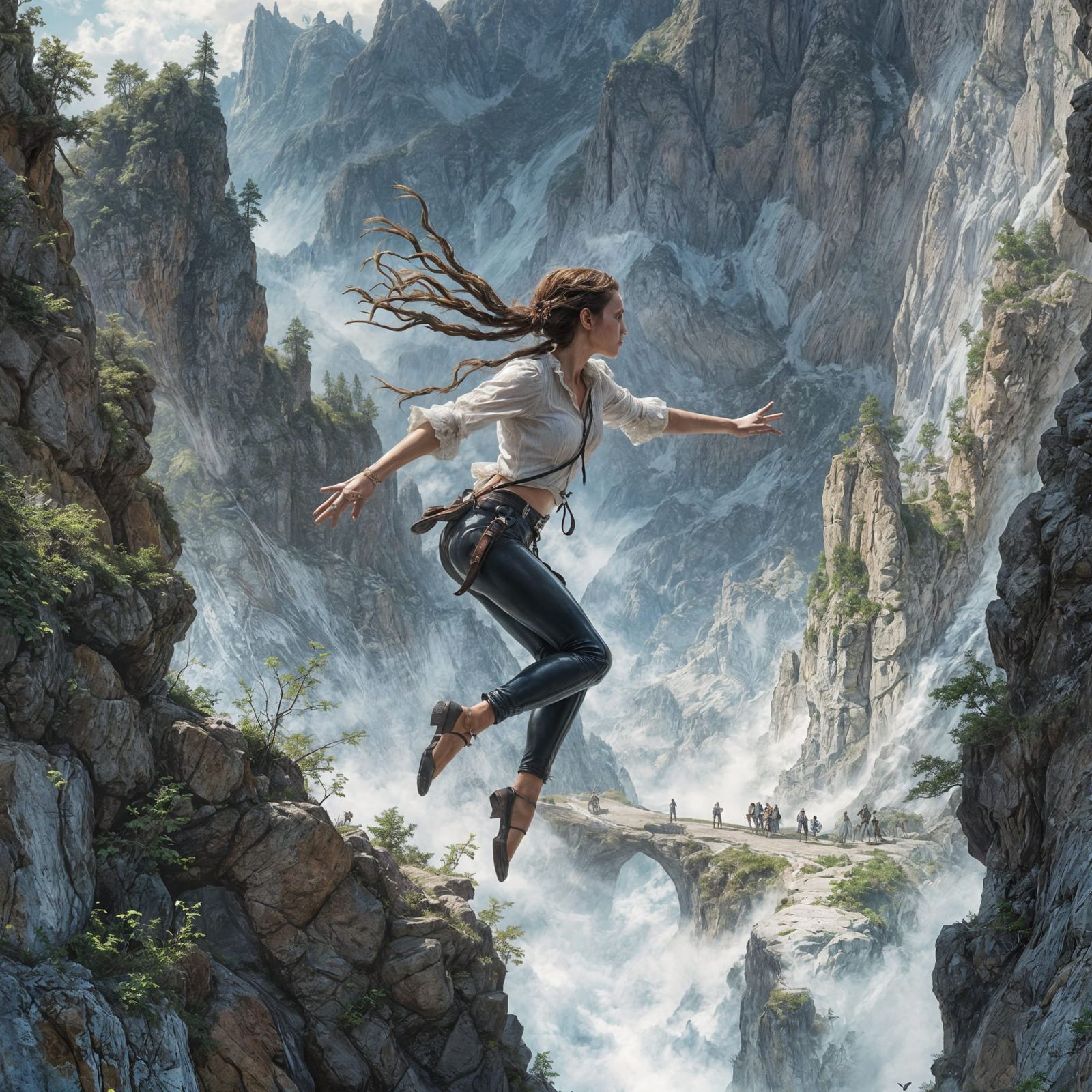 Ethereal Adventuress Leaps Across the Gorge in a Dreamy Dark...