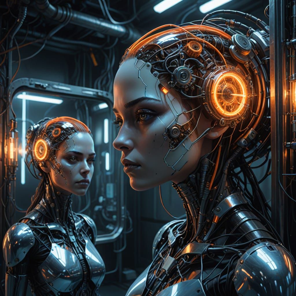 Mechanical Girl Reflects Her Natural Self in Dystopian Art