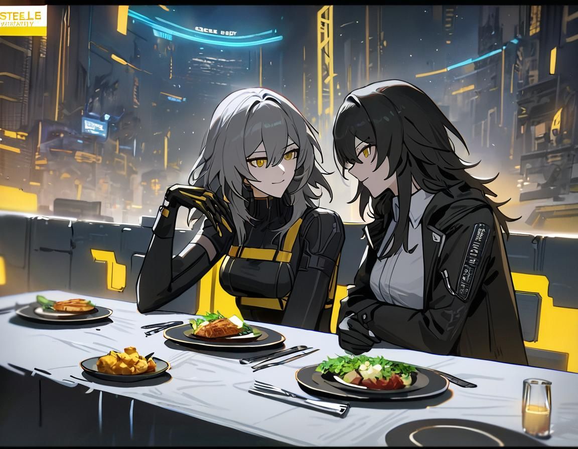 Cyberpunk 2B and Stelle Chat at Dinner