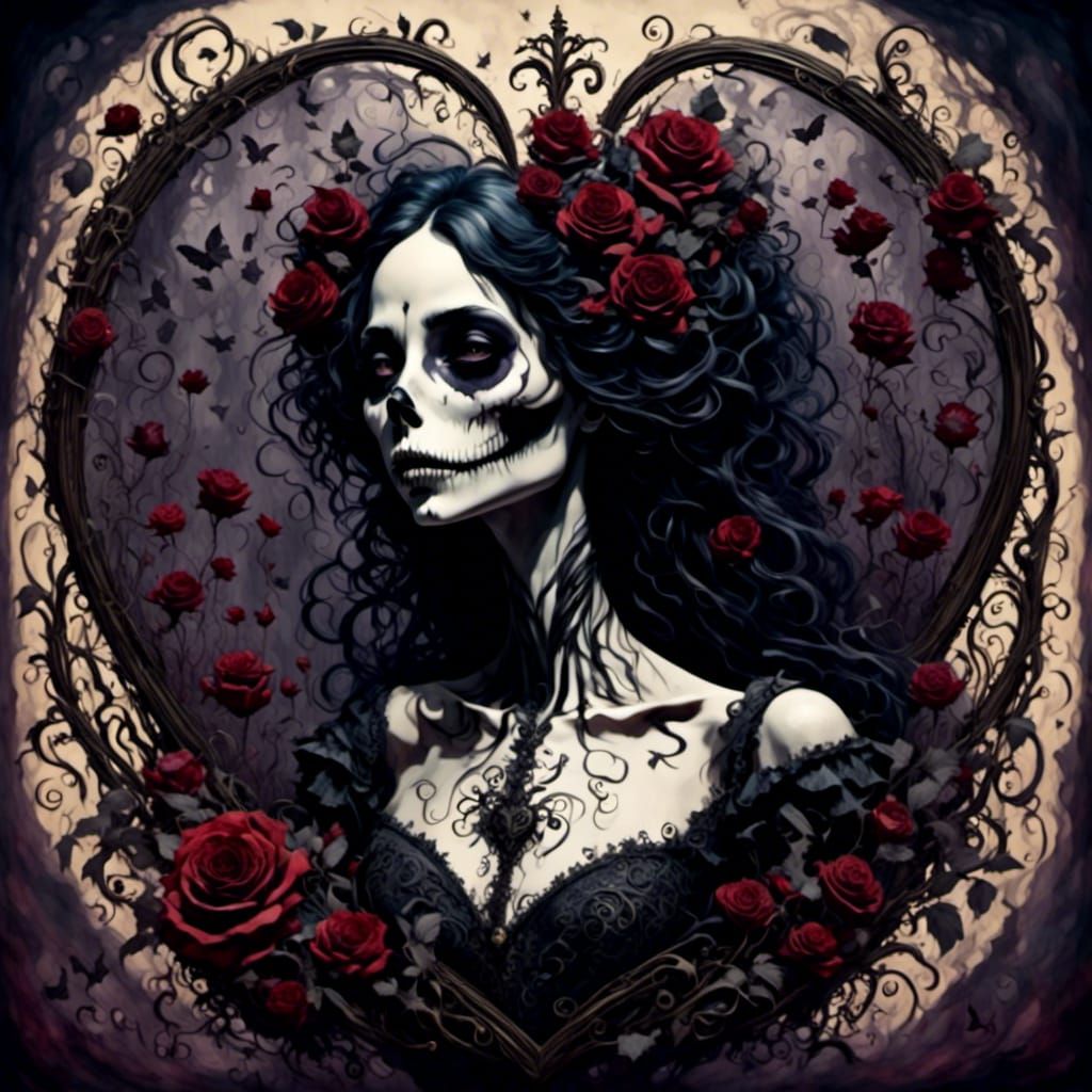 Jack Skellington and Heart Flowers in Whimsical Style